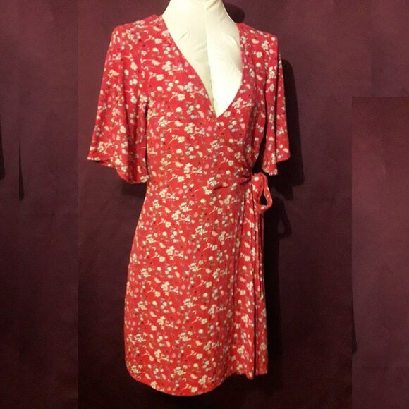 Sanctuary Pink Faux Wrap Floral Print Flutter Sleeve Boho Summer Dress Small - Picture 4 of 9